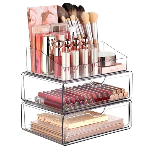 Vtopmart 3 Tier Clear Makeup Organizer with 2 Drawers - Stylish Storage Solution
