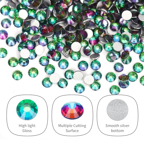 10000PCS Green Volcano Rhinestones Bulk, Flat Back Crystal Glass Stone Round Gems,SS20, 4.6-4.8mm