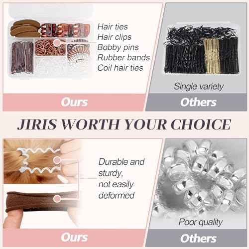 Elastic Hair Ties, Hair Accessories for Girls, Brown and Clear Hair Rubber Bands Set with Bobby Pins, Hair Accessories Set for Daily Use (Brown Series)