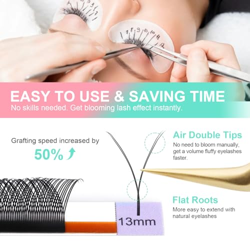 NAGARAKU YY Eyelash Extensions Supplies Y Lash 4D Easy Fan Russian Volume Crisscross YY Eyelashes Handwoven Y Shaped Mesh Wispy Clusters 12 Rows Pre Fanned Eye Lashes Black - 0.07mm D Curl 8-15mm Mix