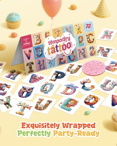 72 Pcs Temporary Tattoos - Animal & ABC Designs