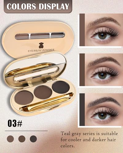 3-Color Eyebrow Powder Palette with Brush & Shaping Tool Kit