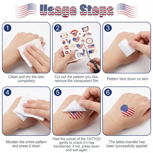 4th of July Temporary Tattoos Waterproof 10 Sheets