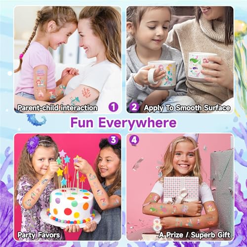 Mermaid Temporary Tattoos for Kids - 50 Sheets Ocean Party Favors