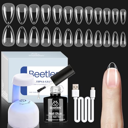 Beetles Short Almond Gel Nail Extension Kit with Mini LED Lamp & Glue