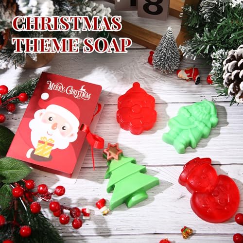 Demissle 4 Pcs Handmade Soaps Bath Gift Set Candy Soaps Holiday Mini Scented Soap Bath Soaps with Plus Christmas Gift Box for Kids Women Valentine¡®s Day Guest Bathroom(Tree)