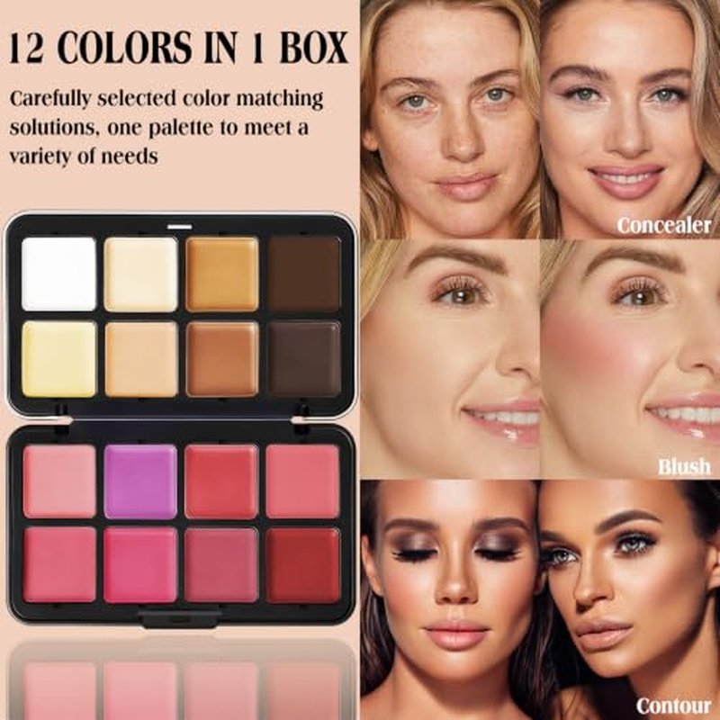 16-Color Cream Blush Contour Palette with Brush