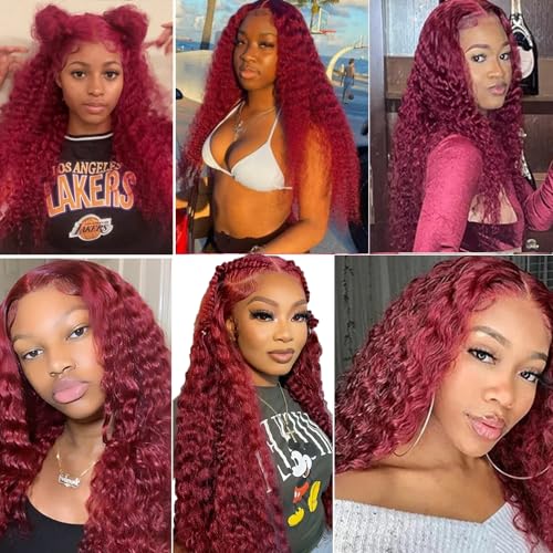 #99J Burgundy Water Wave Human Hair Bundles 26 28 30 Inch