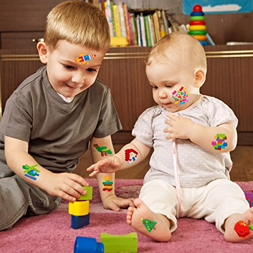 HOWAF 96pcs Neon Building Block Temporary Tattoos for Kids