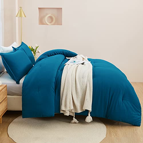 Litanika Teal Twin/Twin XL Comforter Set, 2 Pieces Turquoise Lightweight Solid Bedding Comforter Set, All Season Fluffy Bed Set (66x90In Comforter & 1 Pillowcase)