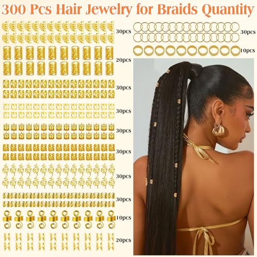 300 Pcs Gold Hair Cuffs Clips for Braids - 12 Styles