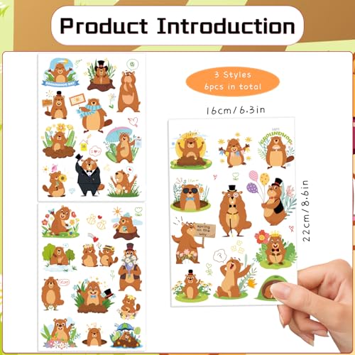 Groundhog Day Temporary Tattoos - 6 Sheets, 66 Pieces