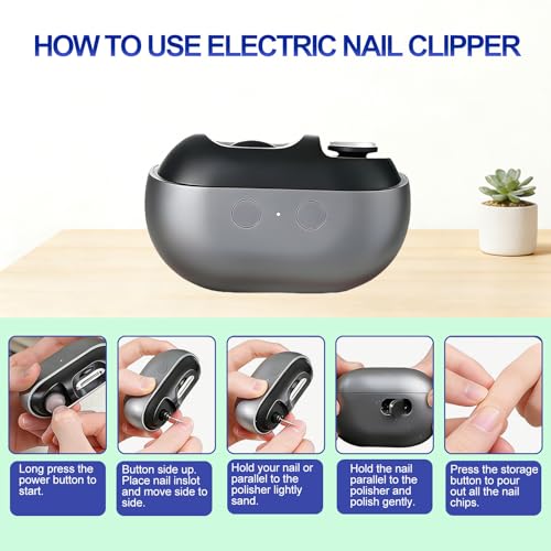 Easy Clip Nail Clippers Upgraded 3-in-1 Auto Electric Toenail Clipper for Seniors, Kids & Adults - Thick Nails, LED Light, Black