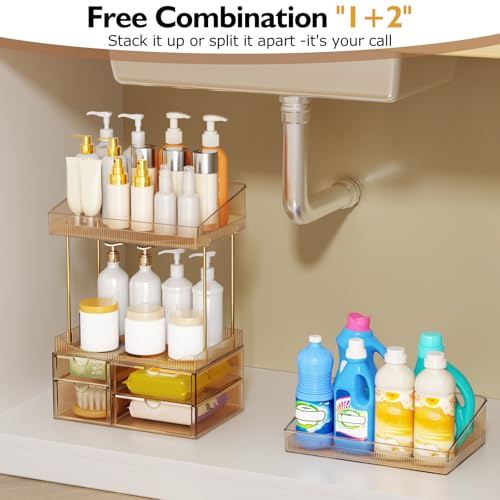 SNSLXH 4 Drawers Makeup Organizer - 4 Tier Makeup Storage, Cosmetics Organiser, Ideal for Cosmetic, with Drawers for Countertop, Bathroom, Office Supplies, Dresser Transparent Clear