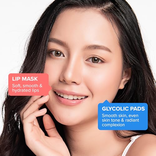 MAREE Bundle - Lip Mask & Glycolic Peel Pads - Hyaluronic Acid & Coconut Oil - Salicylic Acid & Vitamins E, B3, B - Nourish & Hydrate Dry Cracked Lips - Face Pads with Cleaning Effect