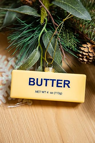 Set of 2 Hand Blown Glass Stick of Butter Ornament, Hanging Glass Butter Ornaments for Christmas Tree