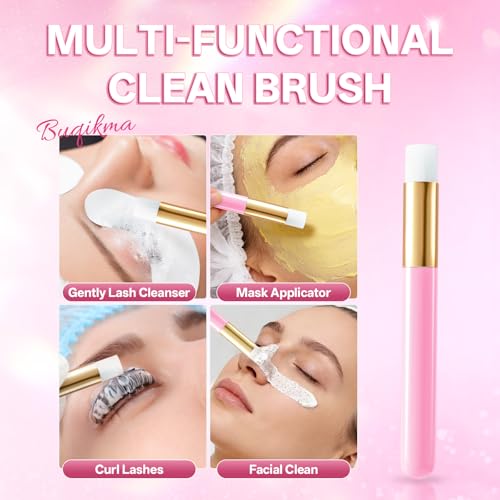 Pink Lash Shampoo for Extensions 2.02 Fl Oz - Lash Cleanser Kit with Brushes