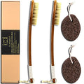 ICANdOIT-17.71Inch Natural Stiff Sisal Bristles Anti-Slip Long Handle Bath Brush,Bent Handle Shower Scrubber for Exfoliating,Shower Back Brush,Exfoliation Set with Pumice Stone(2 Pack)
