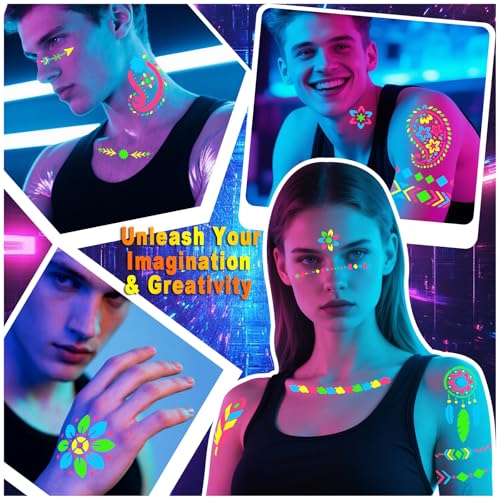 UV Neon Face Paint Markers + 57 Stencils