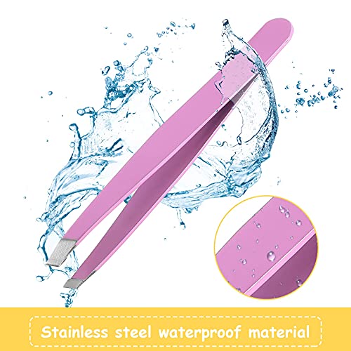 Maitys 16 Pieces Slanted Eyebrow Tweezers Stainless Steel Tip Precision Tweezers Bulk for Women and Men Personal Care Ingrown Hair, Facial Hair and Lash Extension