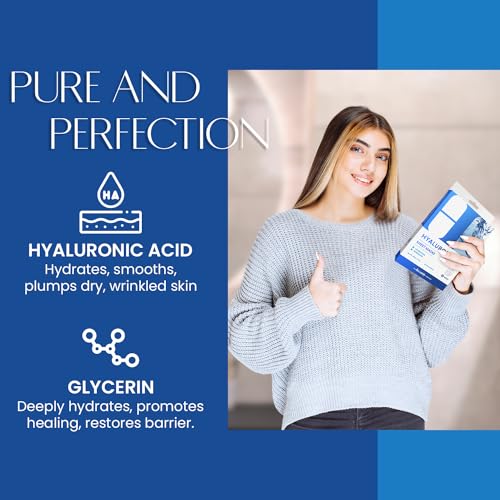 Hyaluronic Acid Sheet Face Mask - Skin Firming, Anti-Aging, Moisturizes & Plumping - Dermatologist Tested, Cruelty-Free Korean Skincare for All Skin Types - Pack of 10
