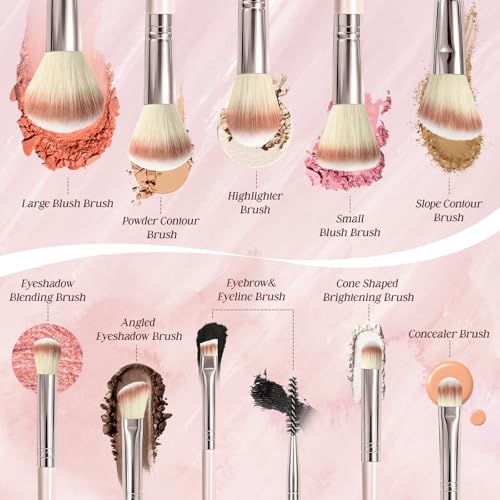 10 Piece Pink Makeup Brush Set - Synthetic, Vegan
