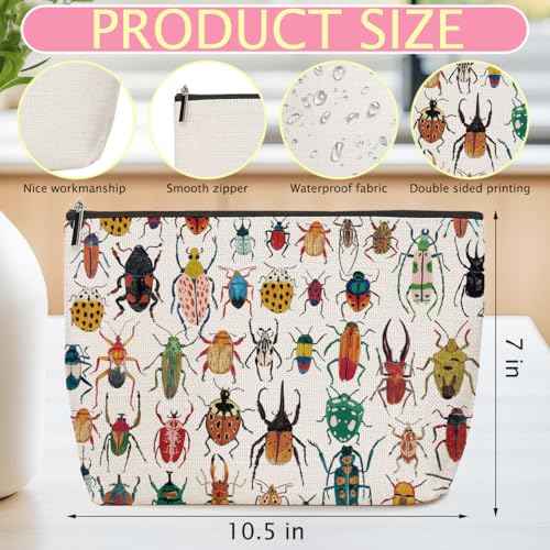 ZHAMEN Colorful Insect Makeup Bag, Beetle Bug Lover Gifts Cosmetic Bag, Gardening Gifts for Women Female Friends Daughter Niece, Future Entomologist Toiletry Bag for Christmas Halloween Birthday