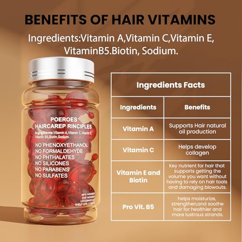 Hair Oil Capsules with Vitamins A C E B5 - Argan & Avocado