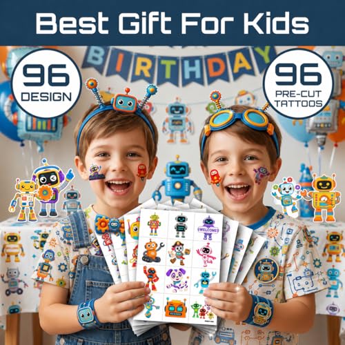 96 PCS Robot Temporary Tattoos for Kids - Waterproof Party Favors