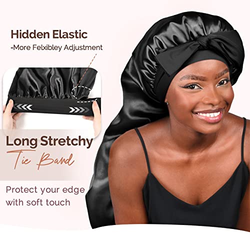 Silk Sleeping Bonnet with Tie Band for Braids & Locs