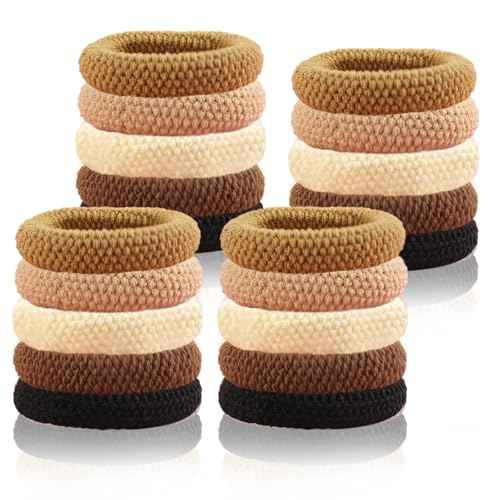 Hair Ties 20 PCS, No Damage Cotton Nylon Hair Bands for Thick, Seamless Elastic Ponytail Holders for Women & Girls, Curly or Straight Hair, Durable Stretchy Hair Accessories