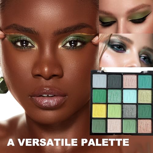 16 Colors Green Eyeshadow Palette – Waterproof Matte & Metallic