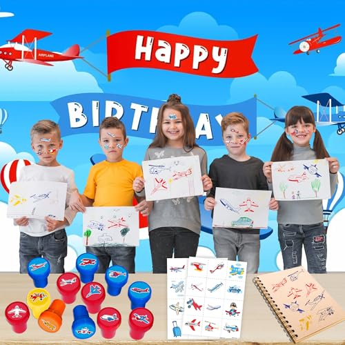 Airplane Party Favors Set - 24 Tattoos & 12 Stamps