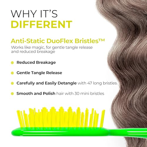 FHI Heat UNbrush Detangling Brush for Pain-Free Brushing on All Wet or Dry Hair Types — Durable DuoFlex Anti-Static Bristles, Lightweight Handle, Vented Hair Brush, Lemon Lime Green