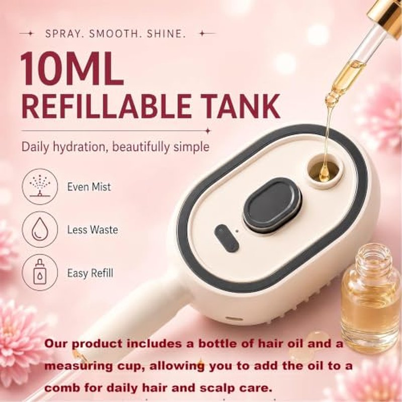 Electric Spray Hair Brush with Moisturizing Mist & Self-Cleaning