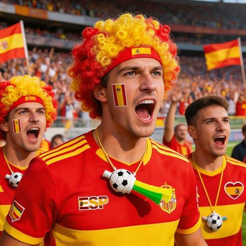AXEN Afro Wig Fan Kit with National Tattoos & Stadium Horn