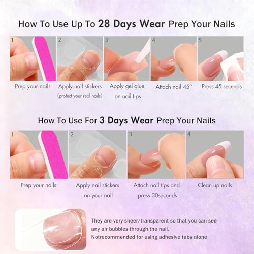 SXVME Almond White French Tip Press On Nails Short Classic Manicure Kit with Glue