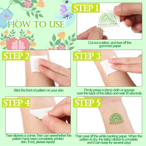 Landhoow 240 Pcs Mental Health Awareness Tattoos Temporary Glitter Face Tattoos Cool Body Sticker Costume Accessory for Adults Party Supplies