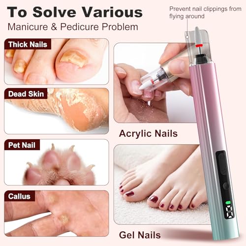 Bzone Cordless Electric Nail File Drill with UV Light, 5 Speed, Rechargeable