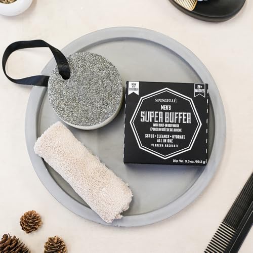 Spongellé Men's Super Buffer Exfoliating Body Scrubber | 20+ Washes
