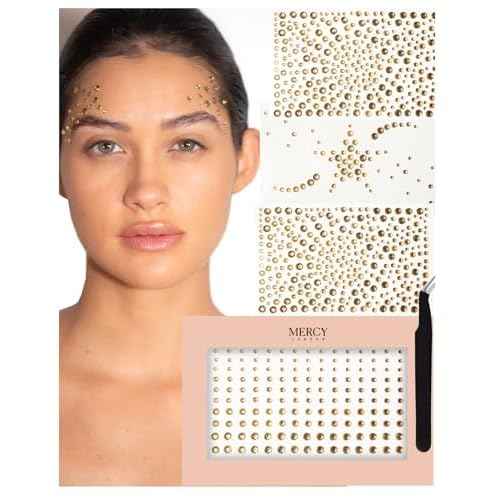 MERCY LONDON Face Gems in Gold, 866 Self Adhesive Rhinestone Stickers for Face, Eye, Makeup, Body, DIY Face Gems
