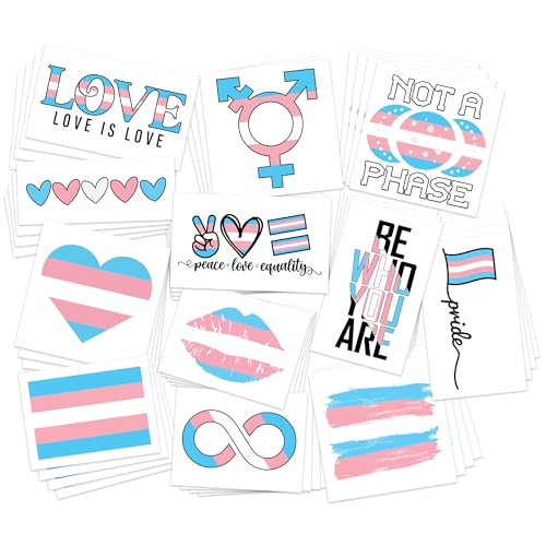 Transgender Flag Temporary Tattoos - 48 Pack