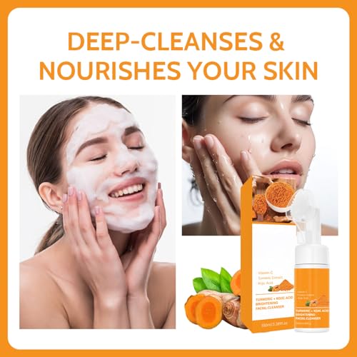 3pcs-Turmeric Wash and Care Three Piece Set,Turmeric Facial Cleanser & Turmeric Soap Bar & Turmeric Face Scrub Pads,Face & Body Cleanser,Turmeric Cleansing Skincare Set, Deep Cleansing