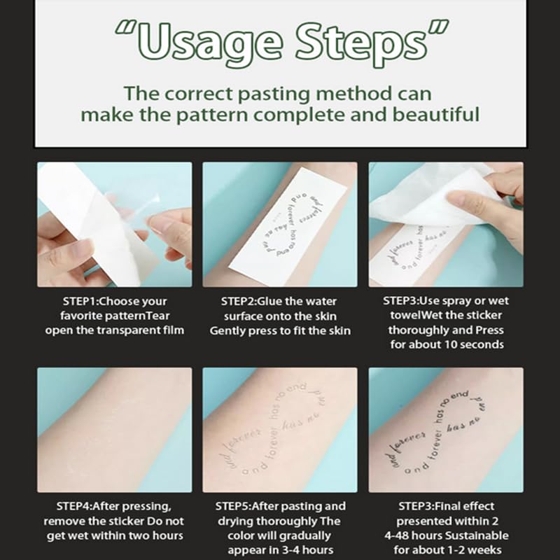 Semi-Permanent Tattoo Stickers - 12 Sheets, 1-2 Week Wear