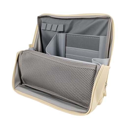 Standing Makeup Bag, Multifunctional Large Capacity Makeup Bag with Compartments,Waterproof Portable and Foldable Travel Makeup Storage Bag for Women (Beige)