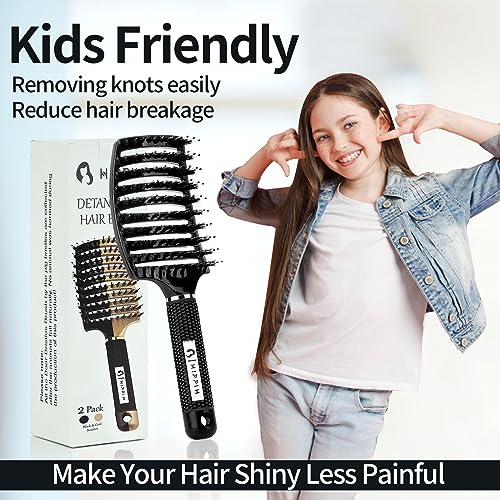 HIPPIH Boar Bristle Hair Brush Set for All Hair Types - Detangling & Smoothing
