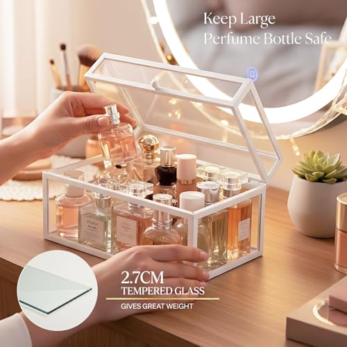 40 Lipsticks Organizer with Lid, Glass Display Box Fits Large Perfume & Skincare, Easy-Access Organiser for Vanity Countertop, Multifunctional Display Box in Any Rooms