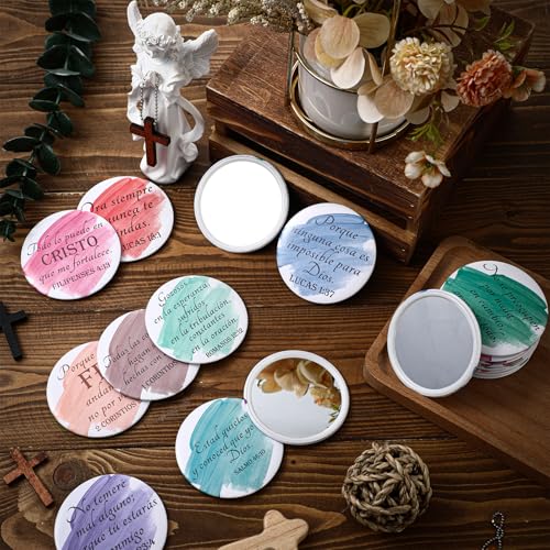 40 Pcs Spanish Christian Compact Mirrors for Women Inspirational Bible Verse Pocket Mirror Mini Purse Makeup Mirror Regalos Cristianos En Espa?ol for Mom Pastor Wife Church Party Favor