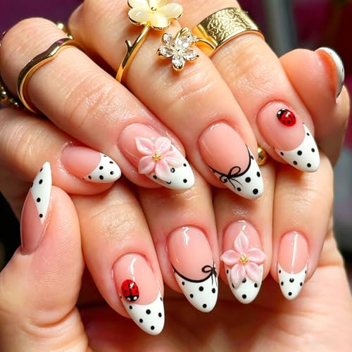 French Tip Press On Nails Medium Almond 24Pcs