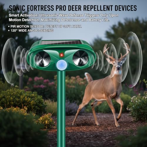 Solar Ultrasonic Animal Repellent Device 2-Pack | Motion Activated Deer Deterrent